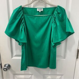 CROSBY by Mollie Burch Green Ruched Ruffled Blouse- size medium